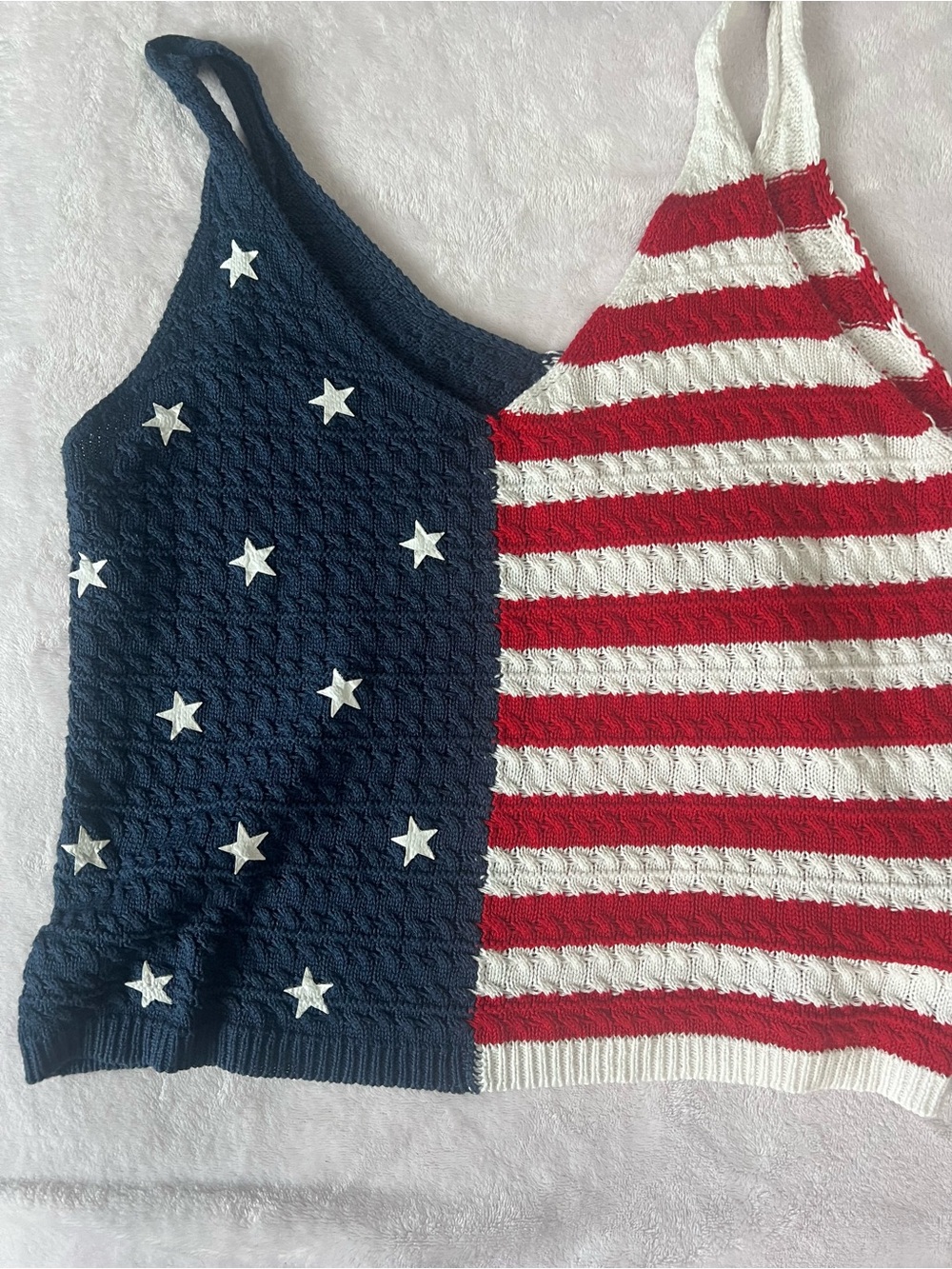 moon & madison Red, White & Navy Star-Striped V-Neck Sweater Tank